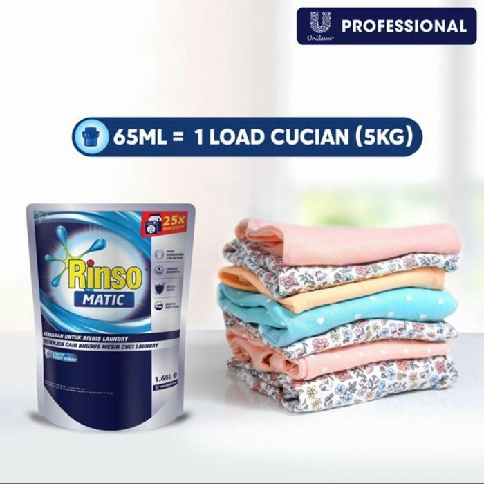 Promo Rinso Matic Professional Deterjen Laundry Kiloan Cair 1.65 L - Dus Isi 6 Pouch Original