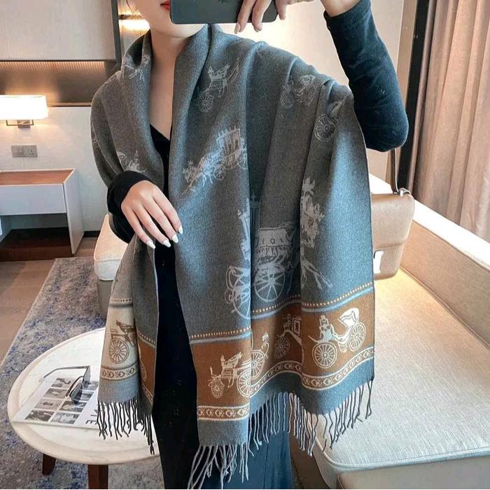 NEW SYAL "HMS" IMPORT /SHAWL WINTER/ SELENDANG PASMINA PREMIUM monyetan scarf mikasa Black Emas