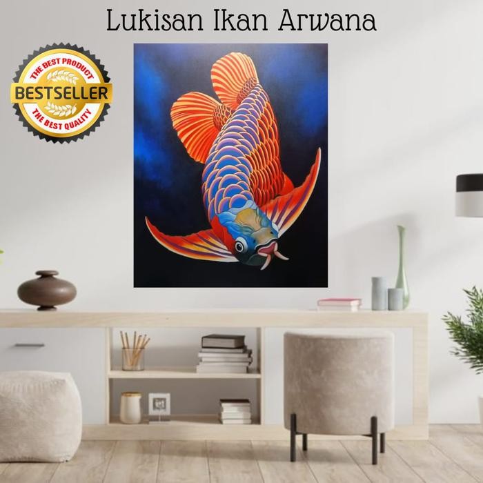 Khusus Grab Lukisan Kanvas Ikan Arwana - Lukisan Arwana