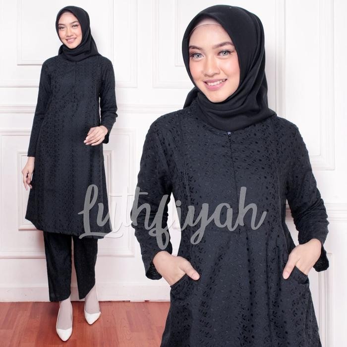 ASLI STELAN CELANA TUNIK / STELAN CELANA HITAM KATUN BORDIR READY STOCK