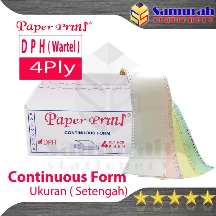 

NEW PRODUK KERTAS CONTINUOUS FORM PAPER PRINS 9,5/2 X 11/2 ( WARTEL ) K4 PLY DPH BAGI 4 / CF
