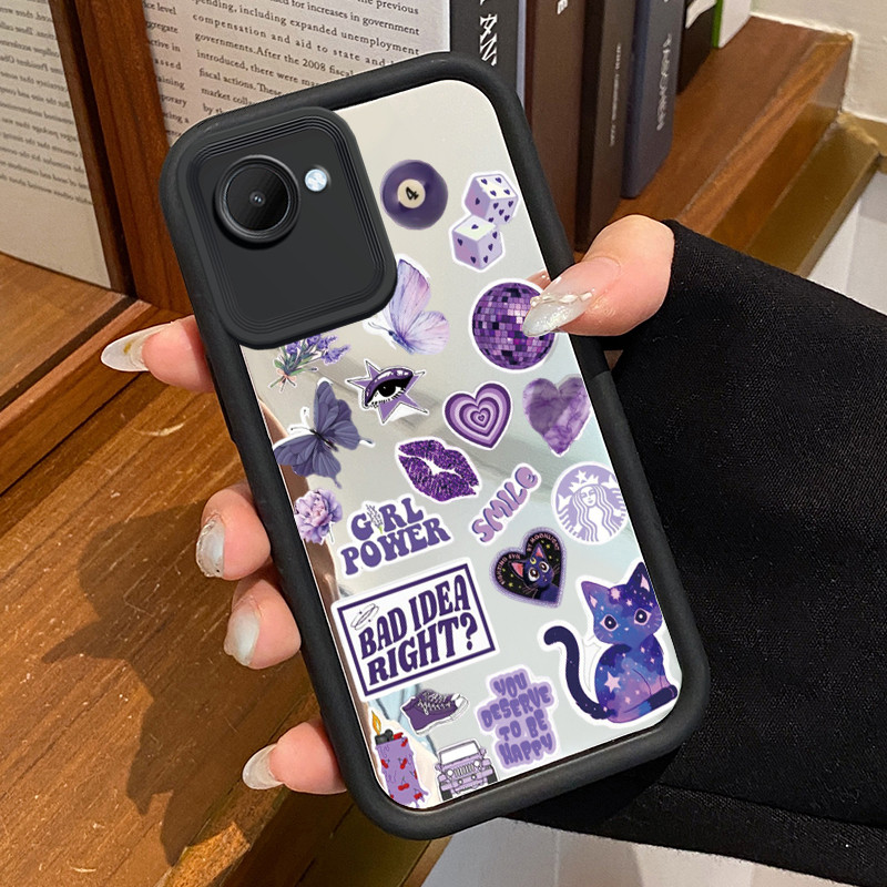 Casing Hp Realme C30 Realme C30s Realme Narzo 50i Prime Case Casing Purple kucing Love pola Silikon 