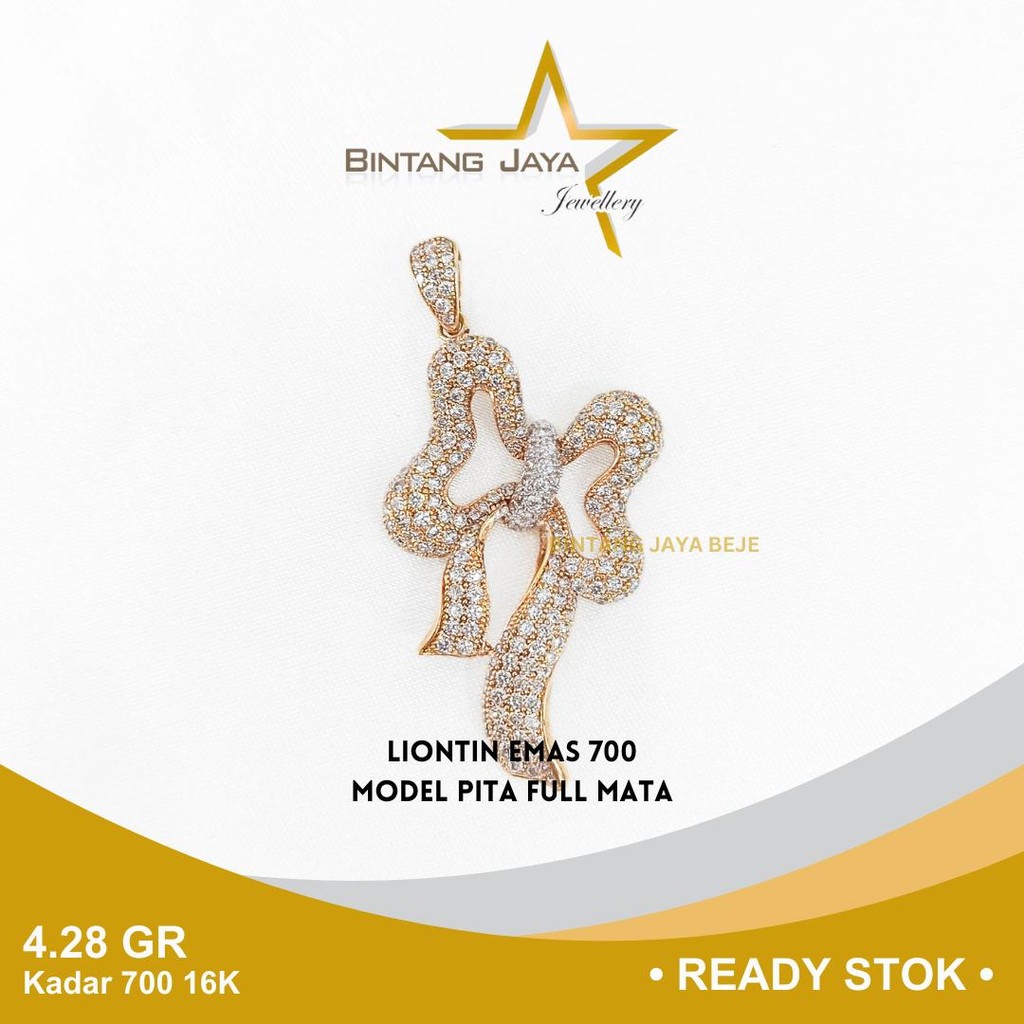 Liontin Emas Kadar (16K) Berat 4.28 gr gram Model Ribbon Mainan Pita Full Mata Perhiasan Charm Maina