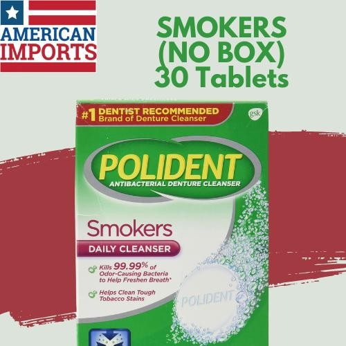 Polident Antibacterial Smokers Denture Cleanser, 30 Tablets 5 Papan, Tidak Bersama Kotak