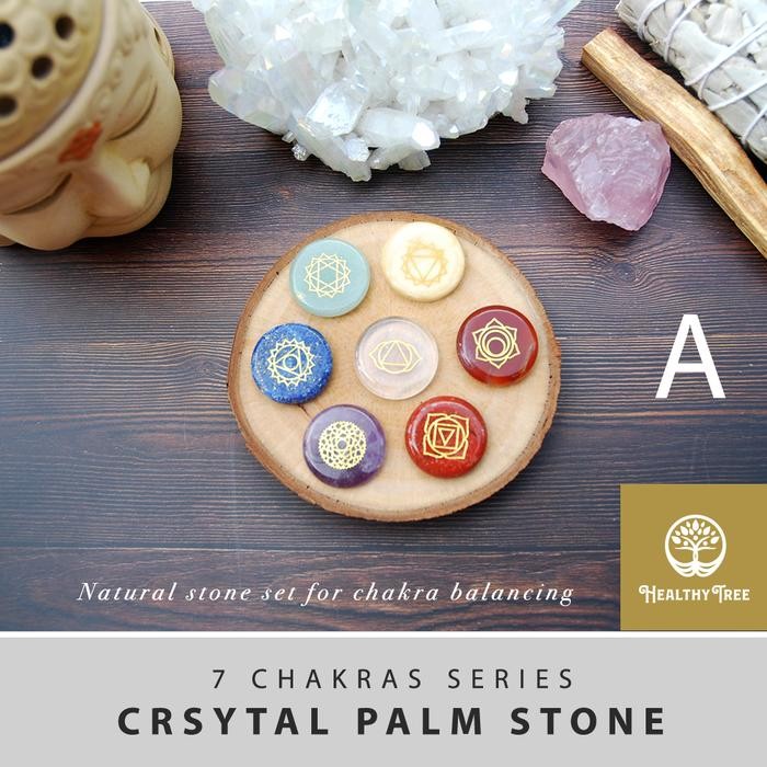 Pilihan- Natural Palm Stone 7 Chakra Set With Reiki Symbols