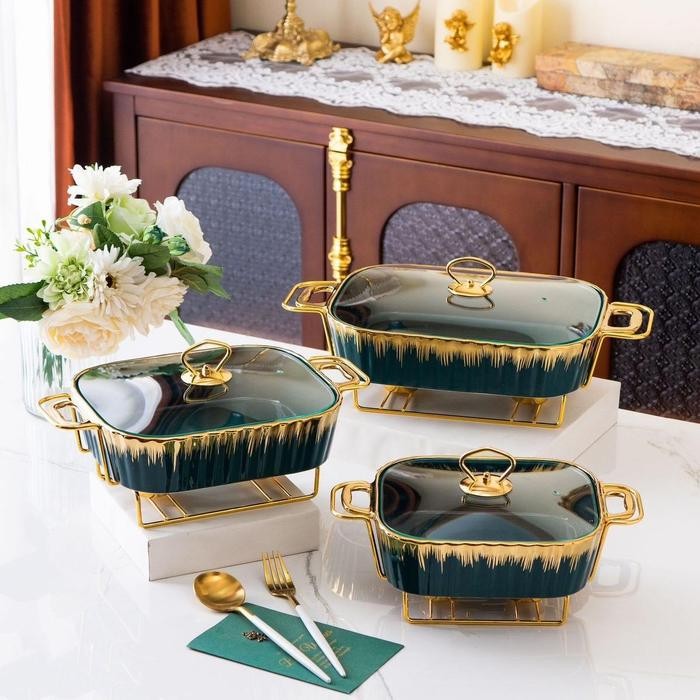 SATUAN PRASMANAN Wadah Saji Lauk Pauk Kerak List Gold Dudukan Besi