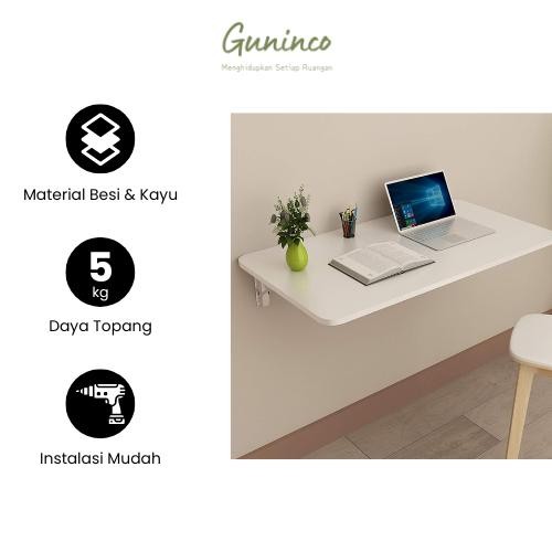 Pilihan- (Guninco) Furniture Meja Siku Kayu Lipat Dinding Meja Ambalan Tempel Braket Besi