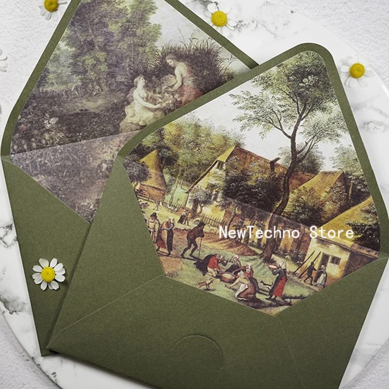 

Avocado Green Series Vintage Envelopes Wedding Invitations Printing Lining Envelopes Invitation