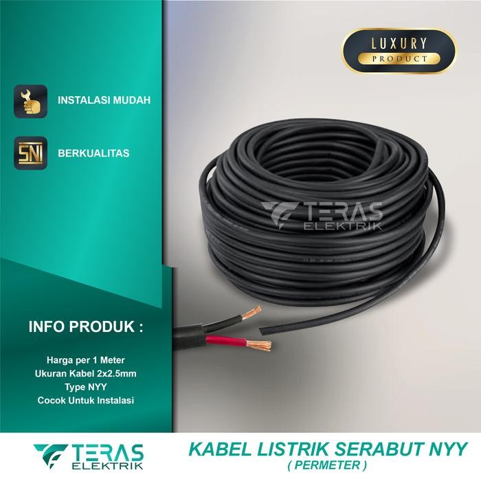 Kabel Listrik Serabut Besar 2 x 2,5mm NYY per meter Kabel Hitam Besar
