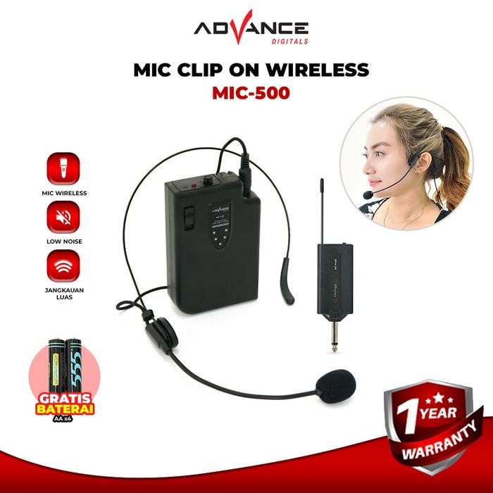 Ready Advance MIC500 Mic Clip On Bando Wireless Bluetooth Youtuber Jangkauan 50 Meter BONUS Baterai