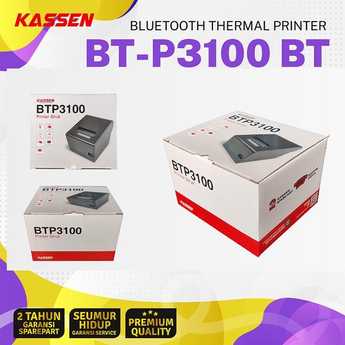 Ready KASSEN Printer Struk Termal BT-P3100 80mm Bluetooth Portable Roll Kertas Cetak 160mm/s Ideal