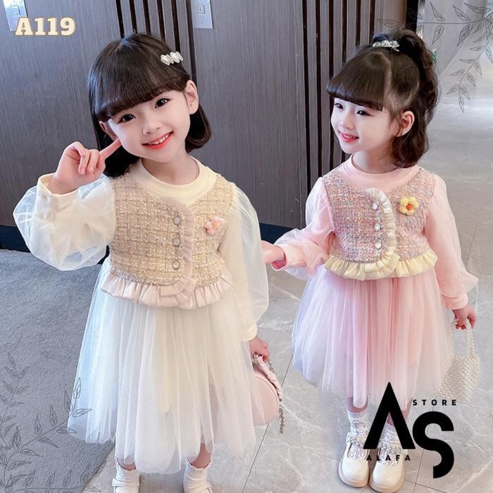 Alafastore A119 Dress Anak Perempuan Import Warna Pink & Putih Size 1-4 Tahun Gaun Tutu Cantik