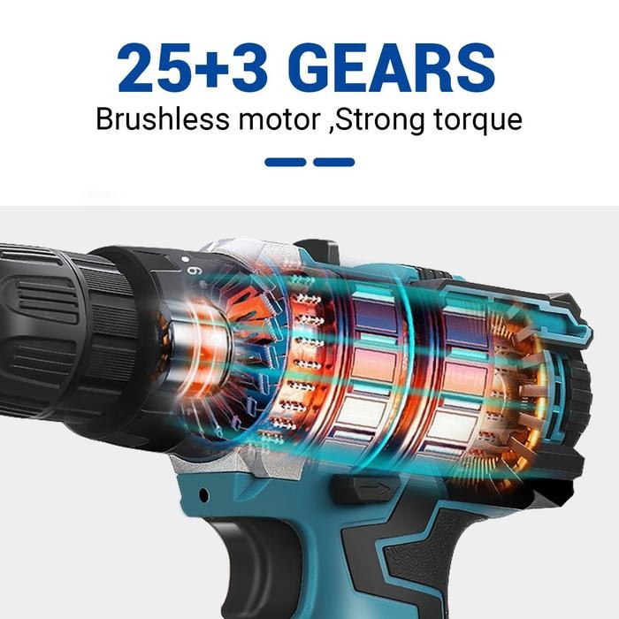 DRILLPRO 10MM BRUSHLESS ELECTRIC DRILL 350N.M CORDLESS 25+3 TORQUE SCREWDRIVER WITH IMPACT FUNCTION