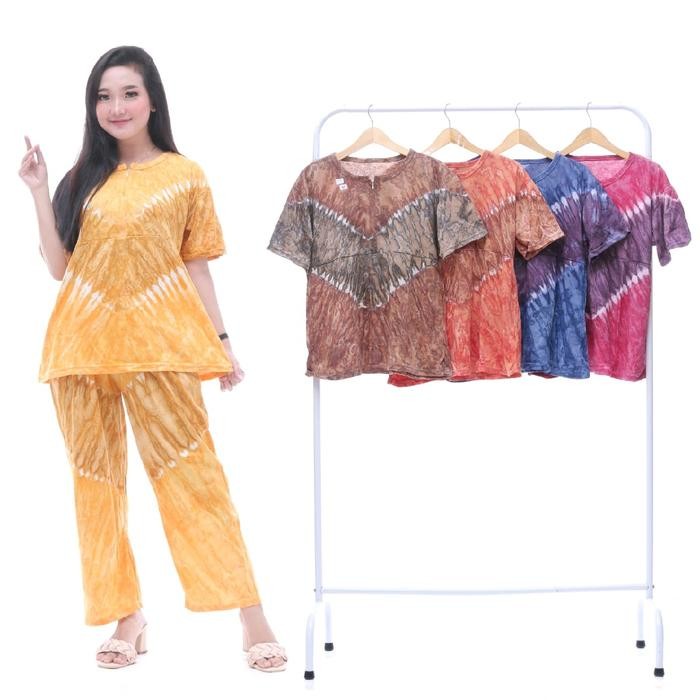 Setelan JUMBO kaos katun celana panjang tiedye busui resleting jumbo perempuan cantik Baju Wanita
