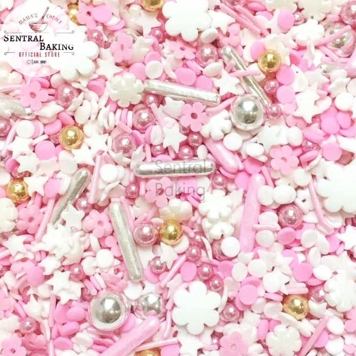 kp64- Sprinkle Kue Bunga Meses Putih Pink / Springkle Kue Springkel Hias Kue