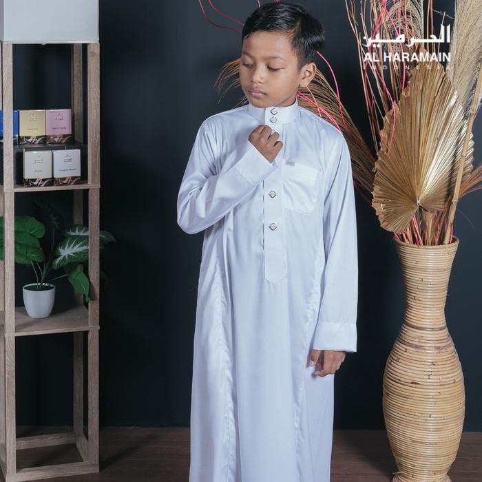 TERMURAH AL Haramain Jubah / Gamis Pria Anak & Remaja Premium Poly Katun (09) Putih Putih Tulang