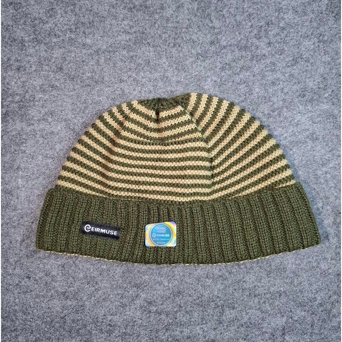 READY Eirmuse Shora topi kupluk pria tipe short beanie kupluk pendek lipat bergaris kekinian dan