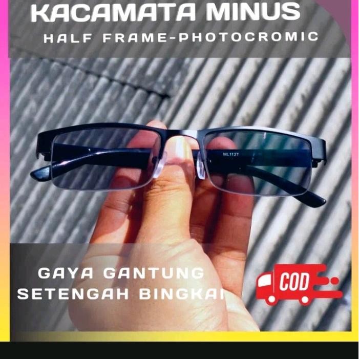 Promo Terbaru Kacamata Minus Photocromic Ori Asli Pria Wanita Half Frame Setengah Gantung Lensa Anti