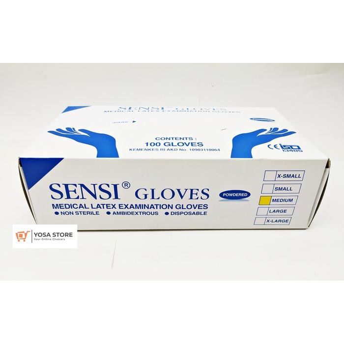 KJB SENSI GLOVES Handscoon Medical Latex Examination Gloves 100's Size M