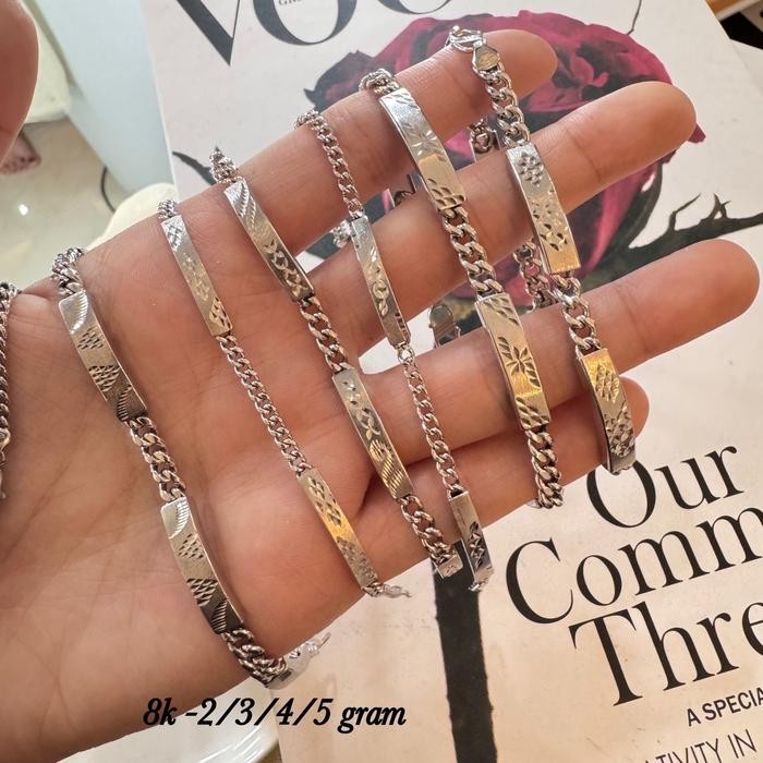 Gelang rantai plat ukir mas putih