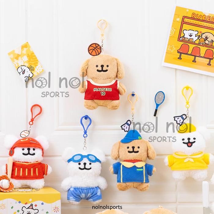 Nns Maltese Dog Doll Sports Badminton Tennis Swimming Boneka Anjing Keychain Ganci