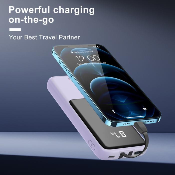 Orashare OH10 Power Bank 10000mAh Dengan Kabel Bawaan Lightning / Kabel Type-C Layar Besar Tampilan