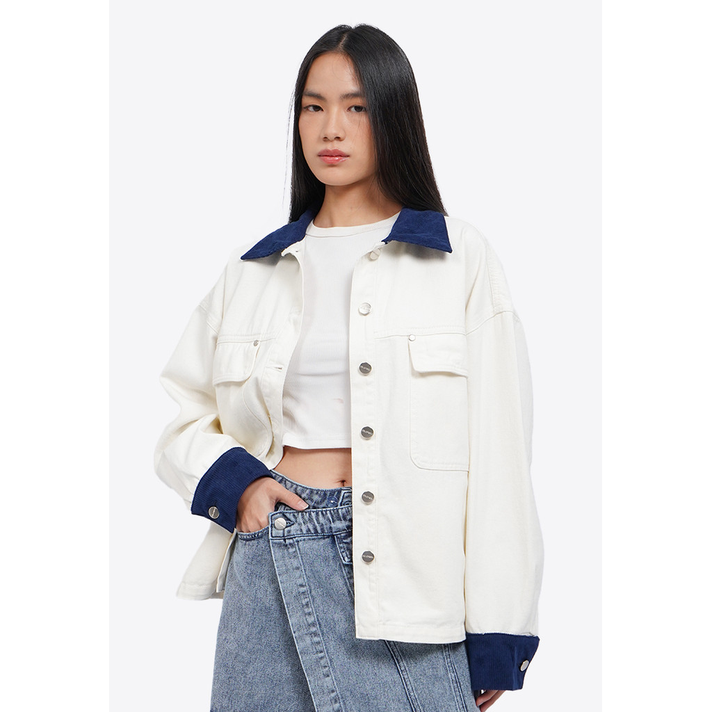 COLORBOX Contrast Detail Denim Jacket Off White