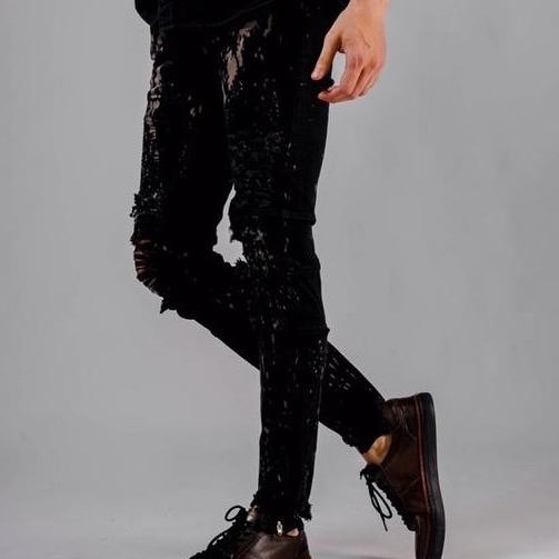 ftxr- Lod.Denim - Blacksable Biker - Celana Jeans Panjang Biker Ripped Denim Stretch Slim