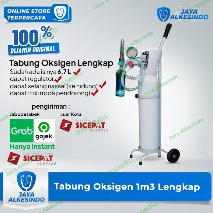 Ready tabung oksigen 1m3 portable dengan regulator sepaket