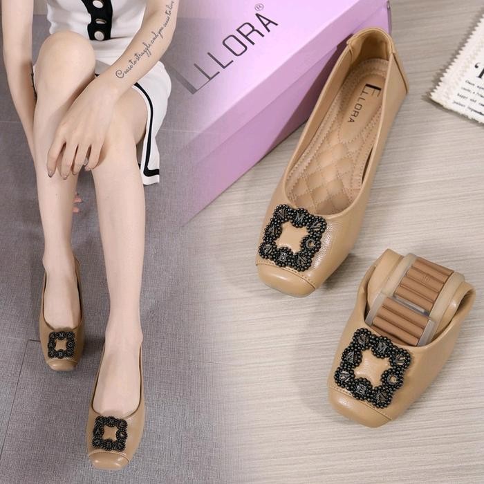 Ellora Eg-2020 Sepatu Flatshoes Wanita Kerja Import Premium Original Black Shoes Connection