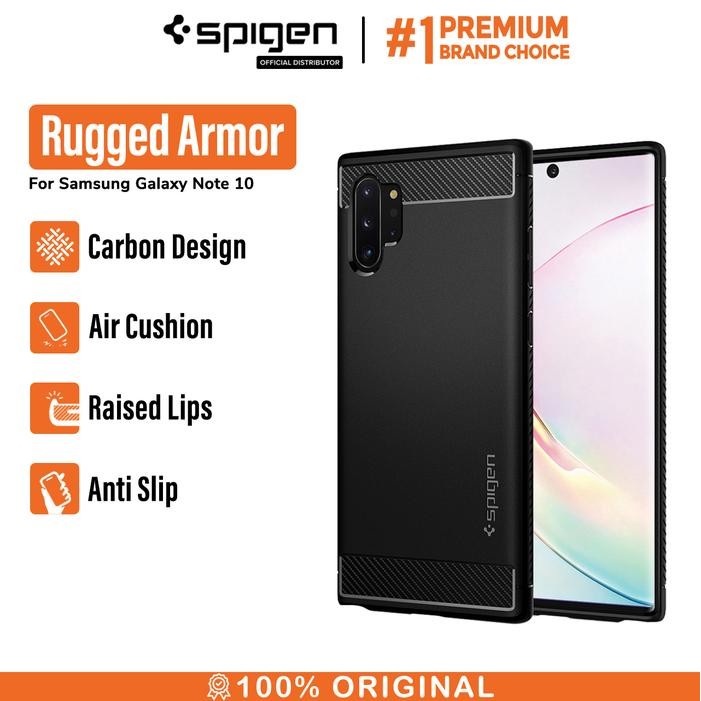 BdGGadget- Case For Galaxy Note 10 / Lite / 10 Plus Spigen Rugged Armor Carbon Casing