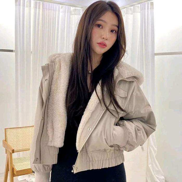 TERLARIS Dans - jacket parasut wanita daleman bulu sherpa/ jacket wanita/ jaket bulu/ jacket crop