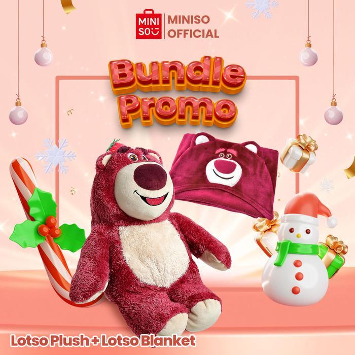 NEW MINISO BUNDLING BONEKA SERI TOY STORY LOTSO BEAR STRAWBERRY +SELIMUT LOTSO BONEKA ANAK HANGAT