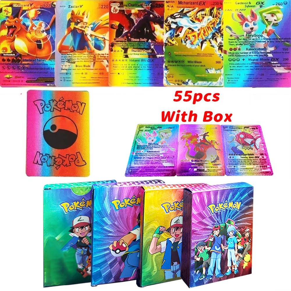 Pokemon Cards Francaise German Gold Spanish English Foil Gold Rainbow Cards VMAX GX V Card Game Card