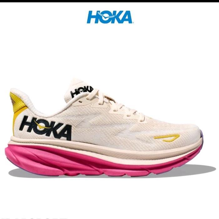 Hoka Clifton 9 Wide Women's Running Shoes Eggnog White Pink
