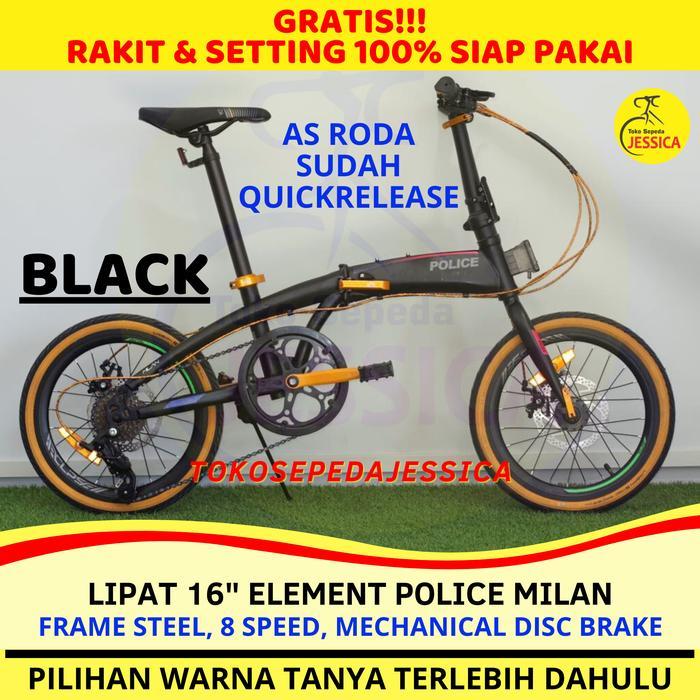 Sepeda Lipat 20 Element Police Milan - 16 inch - Black, Tidak Dirakit