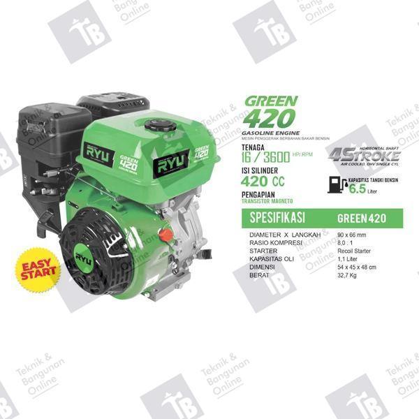RYU Gasoline Generator RS420 16 HP / Mesin Penggerak RS 420 Green 9HP FREE PETI KAYU