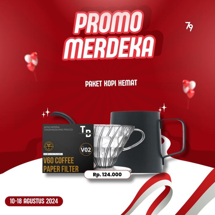 

PAKET HEMAT SEDUH KOPI 3 IN 1 PROMO MERDEKA DENGAN DRIPPER TRANSPARANT 022, PAPER FILTER BOX