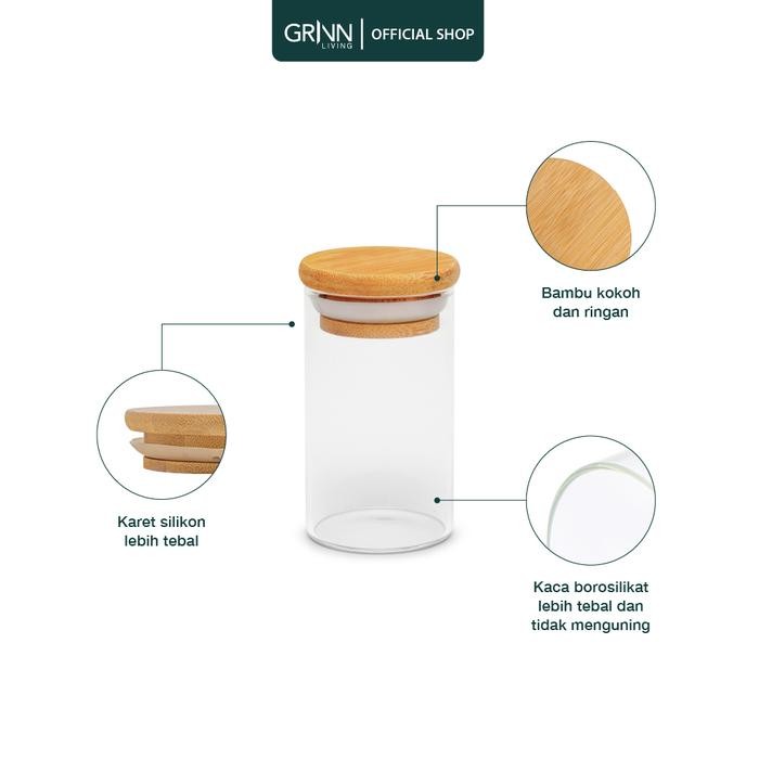 GRINN LIVING SET PAKET NERON GLASS JAR 200 ML TOPLES KAYU BAMBU
