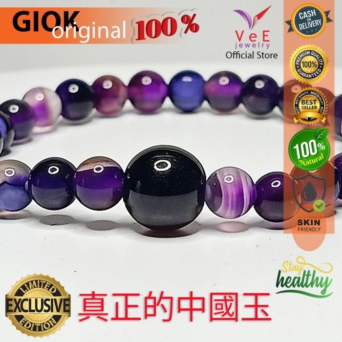 Gelang Tasbih 33 Batu Kecubung Ungu Amethyst 6mm Giok Hitam Cina Asli