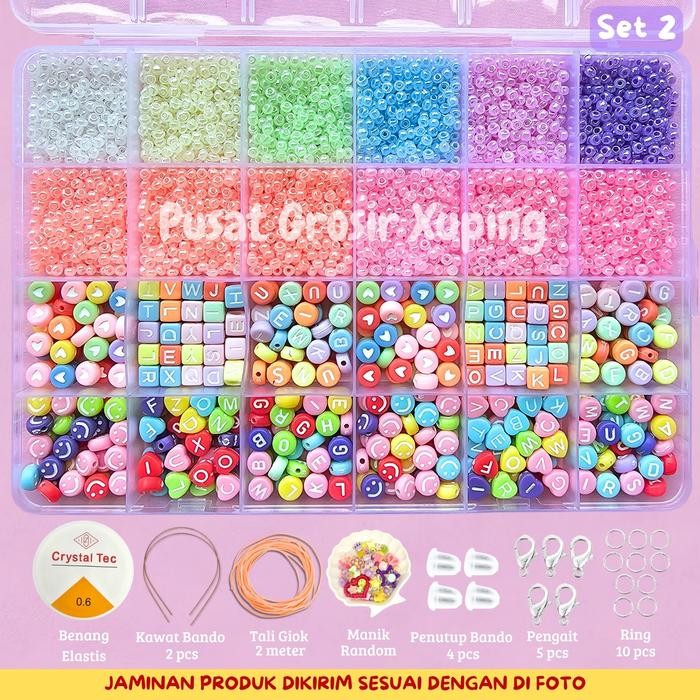 

New PGX - DIY Craft Kit Gelang Manik Manik Aesthetic - Manik Manik Pasir 1 Box Lengkap - Set Pernak