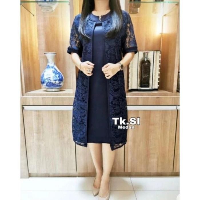 Pilihan- Jumbo Dress Pesta Wanita Scuba Premium Mix Brokat Buka Tutup L-5L