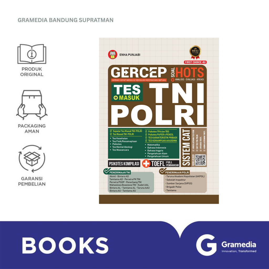 Gramedia Bandung Supratman | GERCEP TES MASUK TNI POLRI | Buku Tes Masuk TNI POLRI | Buku Original G