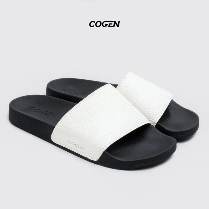Brodo - Sandal Slip On Sendal Selop Karet Kulit Pria White Putih