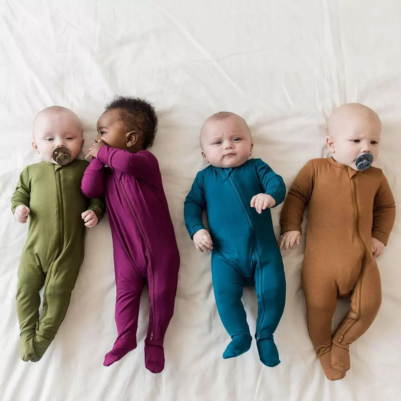New Fashion Baby Rompers Bamboo Fiber Baby Boy Girl Clothes Long Sleeve Footed Newborn Baby Clothes 