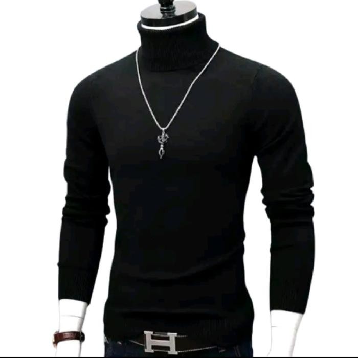 Kaos turtleneck pria lengan panjang - Baju basic polos pria Knitwear kerah tinggi lengan panjang