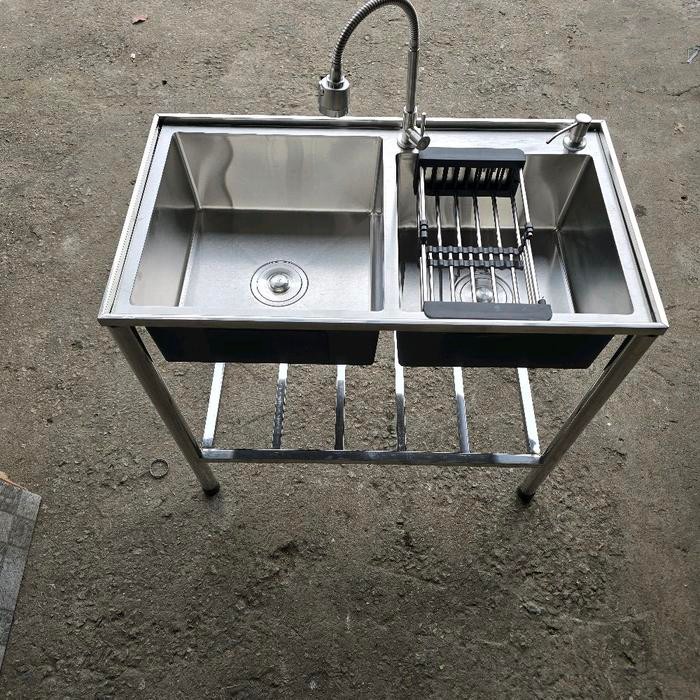 Kitchen Sink Porteble Stainles 2 Lubang/ Kitchen Sink 8245 Stainles / Wastafel Cuci Piring 82*45