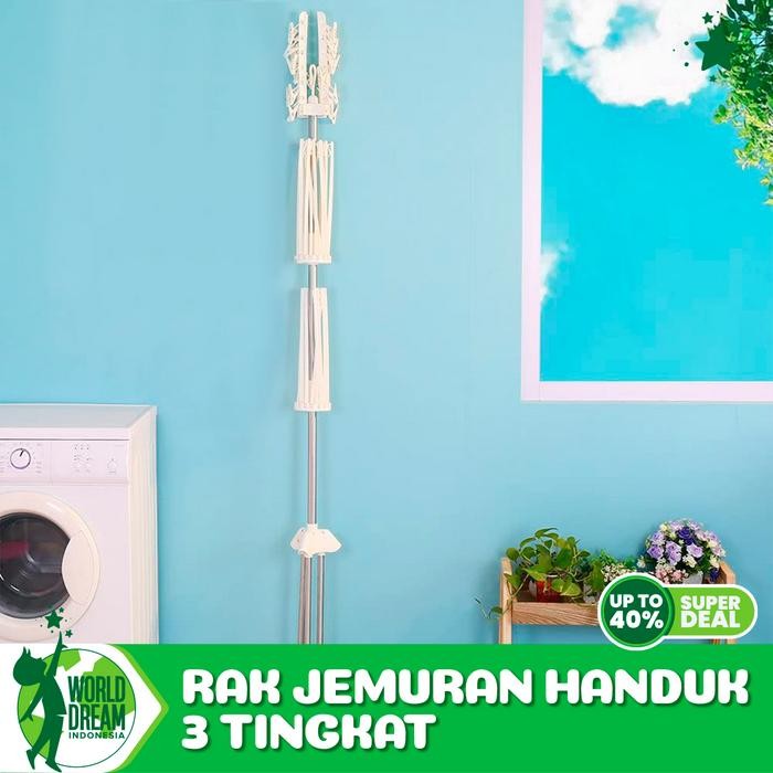 WORLD DREAM Jemuran Menara 3 Tingkat Jemuran Baju Bayi 3 Susun Stainless Plastik PP Rak Jemuran
