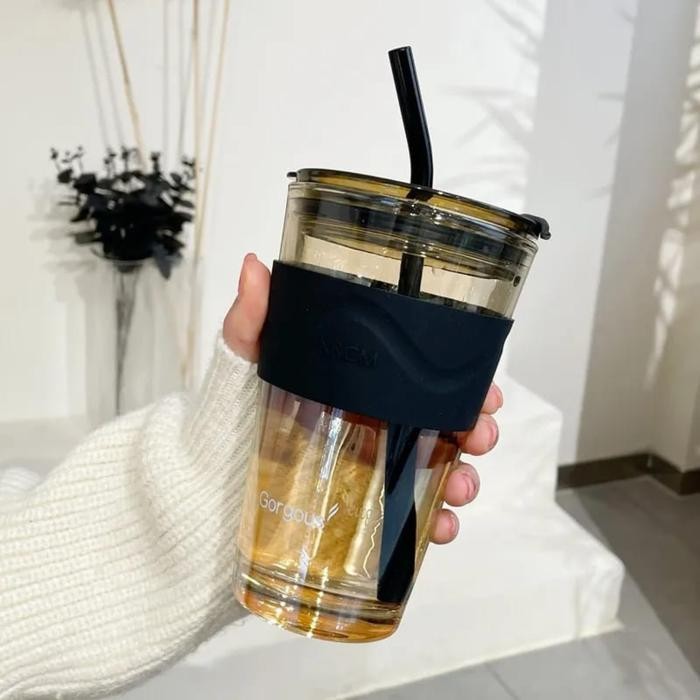 Aurora Glass Cup Straw Portable Water Cup Ins Juice Milk Tea With Lid