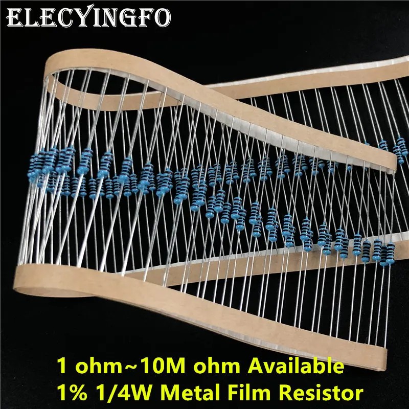 IMPORT 1000pcs/Lot 1/4W Metal Film Resistor 0.25W 1% (1~10M ohm Available)